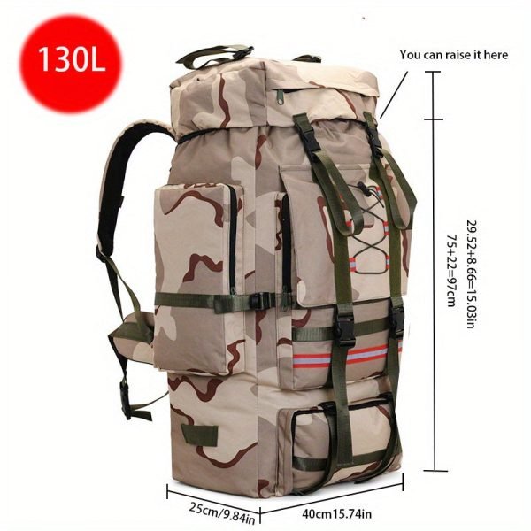 1pc Men's 130L Extra Large Backpack, Enthusiast Outdoor Camping Backpack, Travel Super Large Capacity Backpack