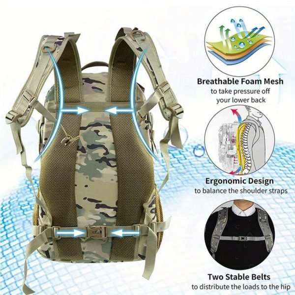 1pc 35L Nylon Outdoor Travel Hiking Rucksack, Camping Hunting Climbing Casual Bag