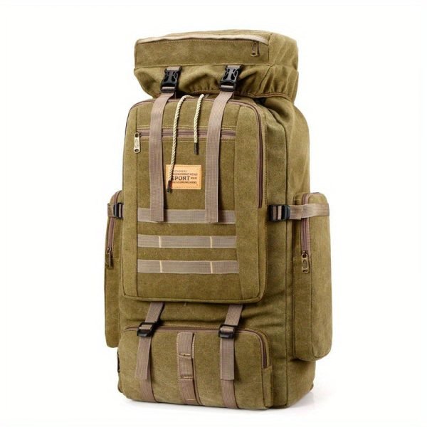 1pc Outdoor Backpack Canvas Travel Bag, Outdoor Large Capacity Luggage Bag, Multi-functional Hiking Backpack