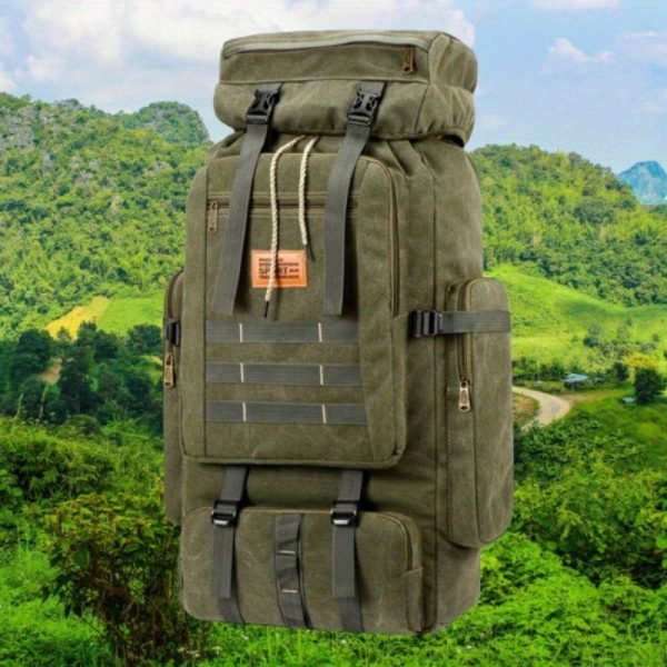 1pc Outdoor Backpack Canvas Travel Bag, Outdoor Large Capacity Luggage Bag, Multi-functional Hiking Backpack