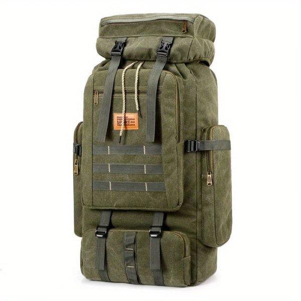 1pc Outdoor Backpack Canvas Travel Bag, Outdoor Large Capacity Luggage Bag, Multi-functional Hiking Backpack