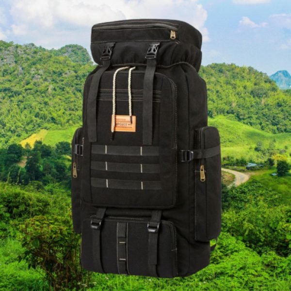 1pc Outdoor Backpack Canvas Travel Bag, Outdoor Large Capacity Luggage Bag, Multi-functional Hiking Backpack