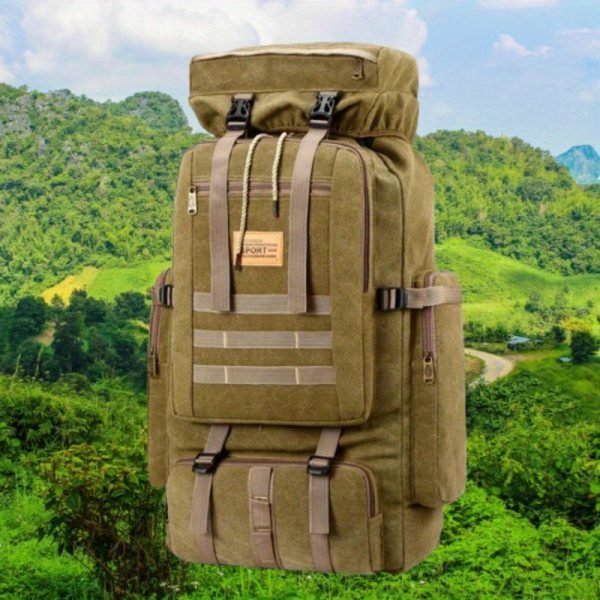 1pc Outdoor Backpack Canvas Travel Bag, Outdoor Large Capacity Luggage Bag, Multi-functional Hiking Backpack