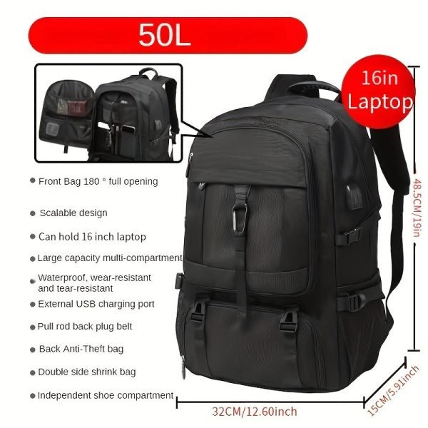 50/80L Travel Backpack With Shoe Compartment, Waterproof Sports Bagpack, Fits For 17-Inch Laptop