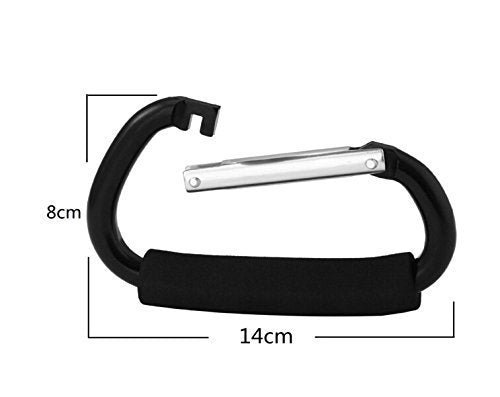 Large Stroller Hooks for Mommy, 2 pcs Carabiner Stroller Hook Organizer for Hanging Purses, Diaper Bag, Shopping Bags. Clip Fits Single/Twin Travel Systems, Car Seats and Joggers (Black+Rose)