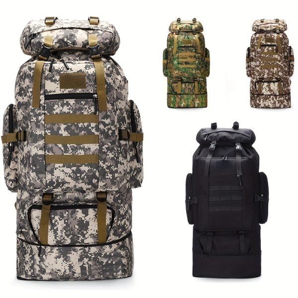 1pc 100L Nylon Outdoor Backpack, Hiking Sports Camping Backpack