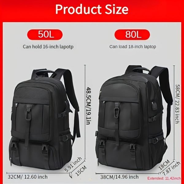 50/80L Travel Backpack With Shoe Compartment, Waterproof Sports Bagpack, Fits For 17-Inch Laptop