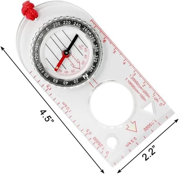 Multifunctional Waterproof Navigation Compass Map Ruler Magnifier for Explorer Hiking Map Reading and Navigation with Adjustable Lanyard