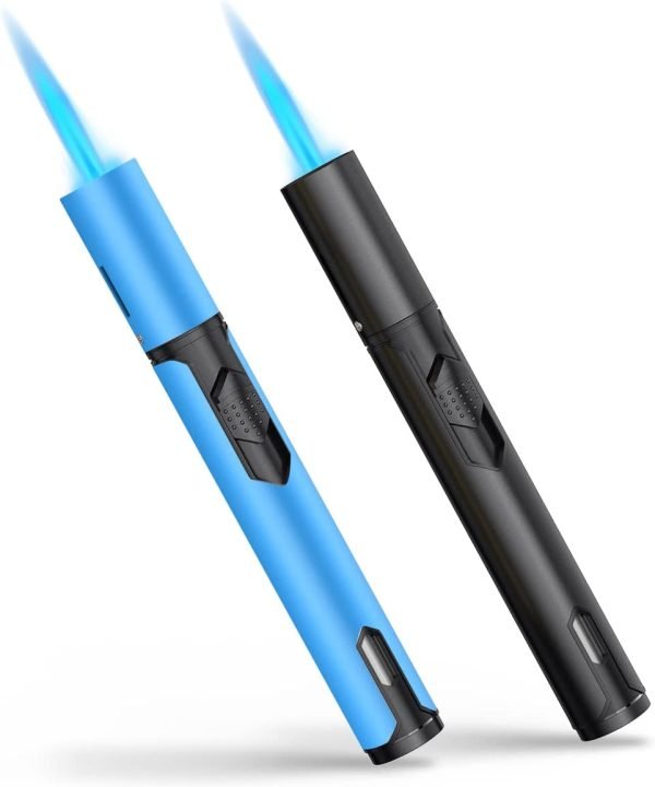 Torch Lighters 2 Pack Windproof Adjustable Jet Flame Butane Lighter, Refillable Gas Torch Lighter for Candles Grill BBQ Fireplaces Camping (Butane Not Included)