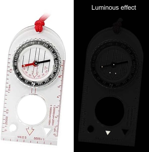 Multifunctional Waterproof Navigation Compass Map Ruler Magnifier for Explorer Hiking Map Reading and Navigation with Adjustable Lanyard