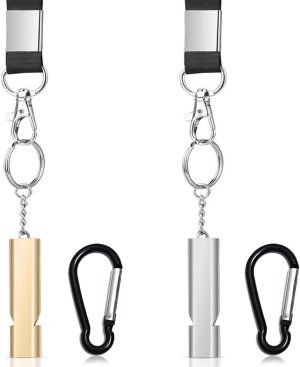 Emergency Whistles, 2 PCS Loud Safety Survival Whistles with Carabiner and Lanyard for Outdoor Hiking, Hunting, Camping, Fishing, Kayaking