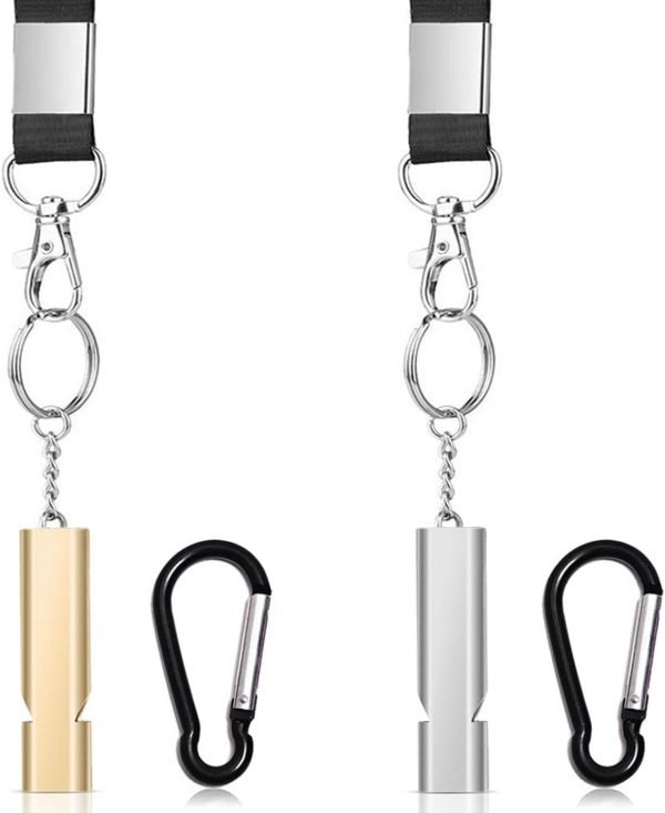Emergency Whistles, 2 PCS Loud Safety Survival Whistles with Carabiner and Lanyard for Outdoor Hiking, Hunting, Camping, Fishing, Kayaking
