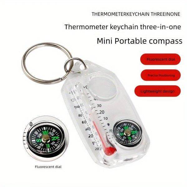 1pc Outdoor Portable Compass, Quick Hanging Mountaineering Keychain, Abs Finger North Pin Multifunctional Thermometer