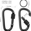 Carabiner Clip, 3" Locking Carabiners, D Ring Shape Caribeaner with Key Rings, Aluminum Carabiner for Keychain Clip, Black, 2 Pack