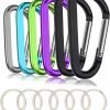6PCS Black Carabiner Caribeaner Clip,3" Large Aluminum D Ring Shape Carabeaner with 6PCS Keyring Keychain Hook…