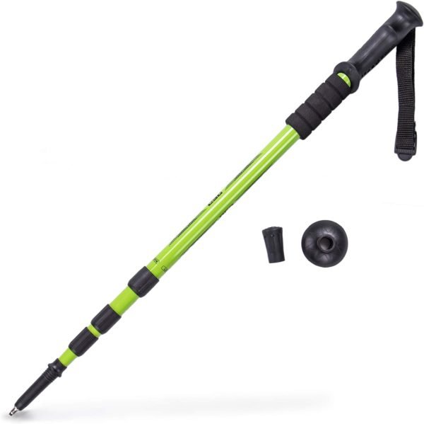 Trekking Pole & Walking Staff | Strong, Lightweight Aluminum | Extends up to 53" Collapses Down to 23" | All-Terrain: Interchangeable Carbonite Ice Pick Tip, Rubber Asphalt Tip, and Snow Cap