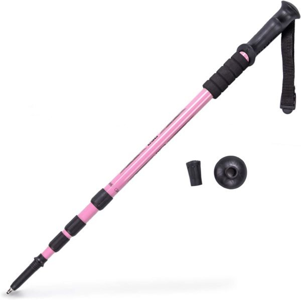 Trekking Pole & Walking Staff | Strong, Lightweight Aluminum | Extends up to 53" Collapses Down to 23" | All-Terrain: Interchangeable Carbonite Ice Pick Tip, Rubber Asphalt Tip, and Snow Cap