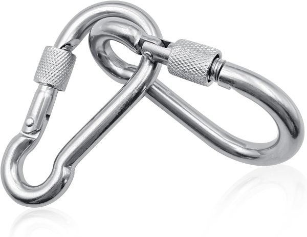 304 Stainless Steel Locking Carabiners with Screw.Heavy Duty Carabiner Clip for Camping ＆ Travelling.Spring Snap Hook for Outdoor Use.