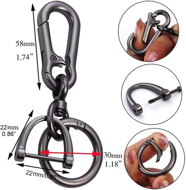 2 Sets Car Keychain car key clip Quick-Release Horseshoe Shape D-Ring Key Fob Holder with Round Carabiner Keychain
