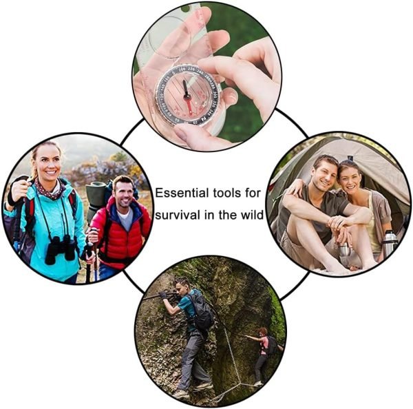 Multifunctional Waterproof Navigation Compass Map Ruler Magnifier for Explorer Hiking Map Reading and Navigation with Adjustable Lanyard
