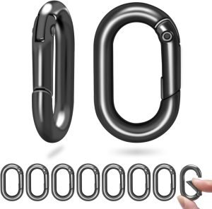 10Pack 1 Inch Small Carabiner Clip Metal Tiny Oval Carabiner Spring O Rings Hooks for Paracord Lanyard Keychain, Car Key Rings Hook, Dog Tag Clips, Purse Keychain Replacement (Black)