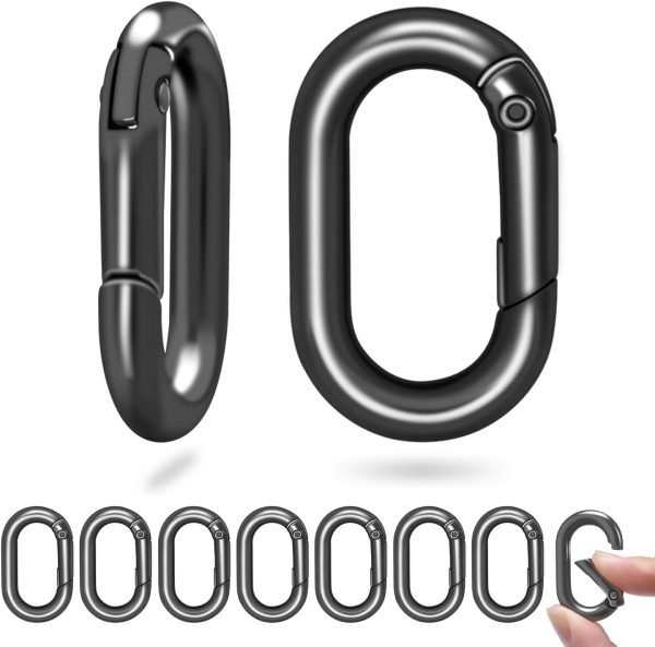 10Pack 1 Inch Small Carabiner Clip Metal Tiny Oval Carabiner Spring O Rings Hooks for Paracord Lanyard Keychain, Car Key Rings Hook, Dog Tag Clips, Purse Keychain Replacement (Black)