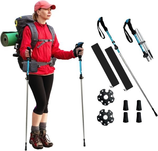 Trekking Poles for Hiking 2pc Collapsible Walking Sticks for Backpacking Aluminum Nordic Walking Sticks for Men and Women Ultralight Hiking Poles with Storage Bag and Eva Grips