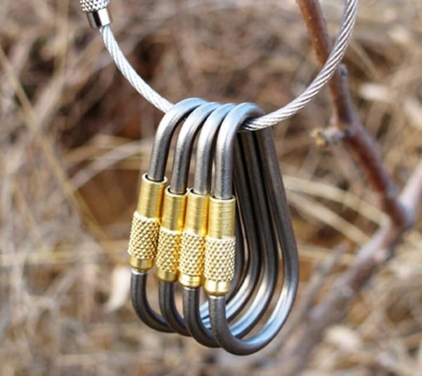 5pcs Mini Titanium Locking Carabiner, Perfect D-Ring for Outdoor and Indoor Use