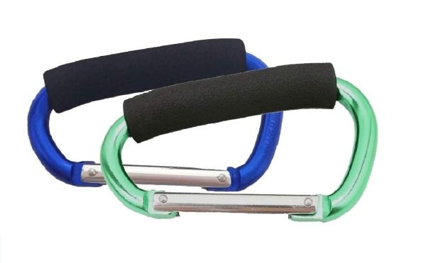 Large Stroller Hooks for Mommy, 2 pcs Carabiner Stroller Hook Organizer for Hanging Purses, Diaper Bag, Shopping Bags. Clip Fits Single/Twin Travel Systems, Car Seats and Joggers (Black+Rose)