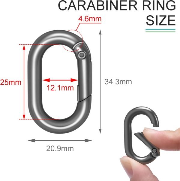10Pack 1 Inch Small Carabiner Clip Metal Tiny Oval Carabiner Spring O Rings Hooks for Paracord Lanyard Keychain, Car Key Rings Hook, Dog Tag Clips, Purse Keychain Replacement (Black)
