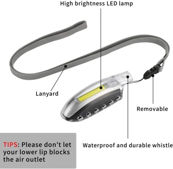 Emergency LED Whistle Light AAA Battery Power COB LED Four Color Personal Alarm for Women and Kids Emergency Survival for Camping Hiking Outdoor Activities 4packs