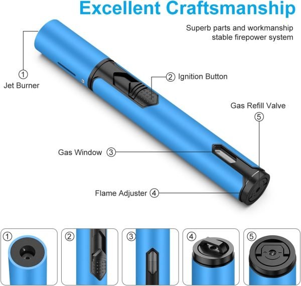 Torch Lighters 2 Pack Windproof Adjustable Jet Flame Butane Lighter, Refillable Gas Torch Lighter for Candles Grill BBQ Fireplaces Camping (Butane Not Included)