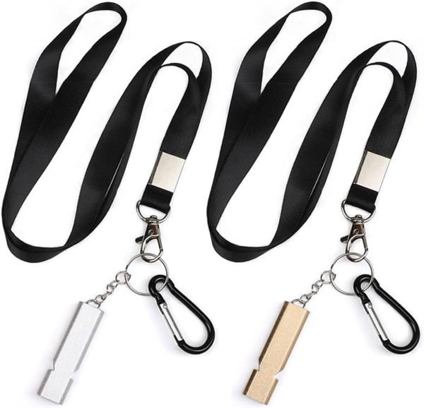 Emergency Whistles, 2 PCS Loud Safety Survival Whistles with Carabiner and Lanyard for Outdoor Hiking, Hunting, Camping, Fishing, Kayaking