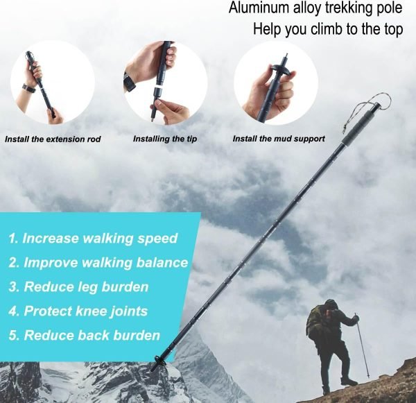 Trekking Pole Kit for Hiking, Mountaineering, 13.84 oz, Fully Adjustable, Compact Storage, Business Grey