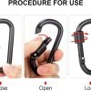 Carabiner Clip, 3" Locking Carabiners, D Ring Shape Caribeaner with Key Rings, Aluminum Carabiner for Keychain Clip, Black, 2 Pack