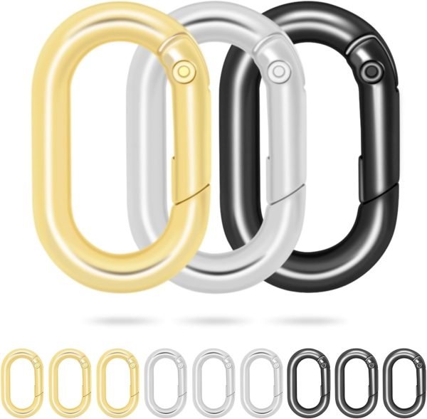 10Pack 1 Inch Small Carabiner Clip Metal Tiny Oval Carabiner Spring O Rings Hooks for Paracord Lanyard Keychain, Car Key Rings Hook, Dog Tag Clips, Purse Keychain Replacement (Black)