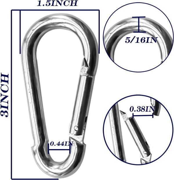 50Pack Heavy Duty Carabiners M8 5/16" Spring Snap 3Inch Zinc-Galvanized Steel Carabiner Clips Chain Quick Links Safety Connector for Hammock Swing Fitness Gym Outdoor Supplies Boating