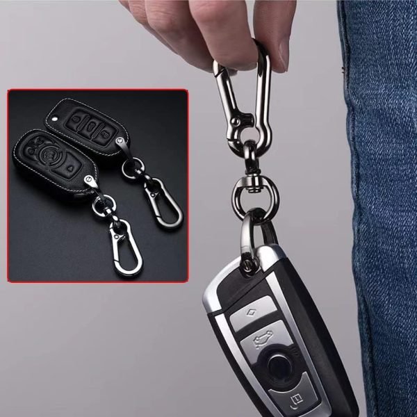 2 Sets Car Keychain car key clip Quick-Release Horseshoe Shape D-Ring Key Fob Holder with Round Carabiner Keychain