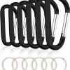 6PCS Black Carabiner Caribeaner Clip,3" Large Aluminum D Ring Shape Carabeaner with 6PCS Keyring Keychain Hook…