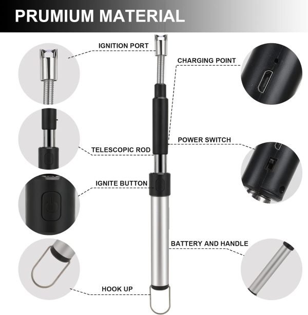 Long Lighter, Retractable Electric Lighters, Lgnition Port Can be Rotated 360°, Rechargeable via USB, lighters Suitable for Lighting Candles, barbecues, fireplaces, fire pits, etc.