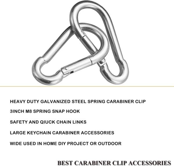 30PCS 3" Heavy Duty Spring Snap Hook, M8 5/16" Galvanized Steel Snap Hook Carabiner Quick Link Carabiner Clip, 500LBS Holding Capacity Quick Link Keychain for Swing Hammock Gym Outdoor