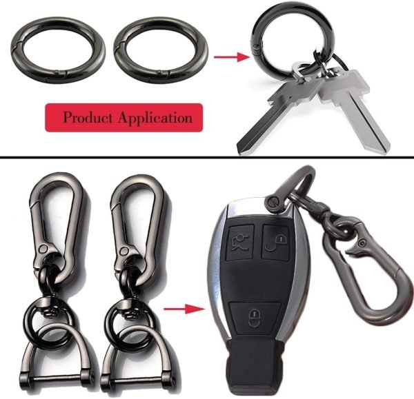 2 Sets Car Keychain car key clip Quick-Release Horseshoe Shape D-Ring Key Fob Holder with Round Carabiner Keychain