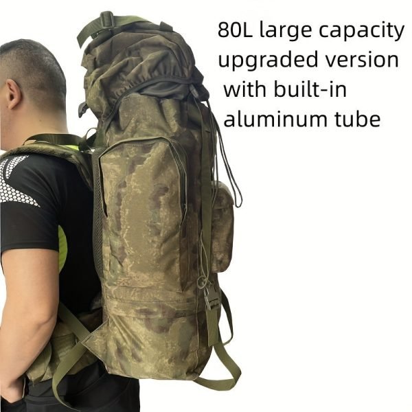 70L Large Capacity Backpack With Built-in Aluminum Tube Frame - Suitable For Outdoor Hiking, Camping Adventure, Waterproof Camouflage Luggage Bag For Travel Sports