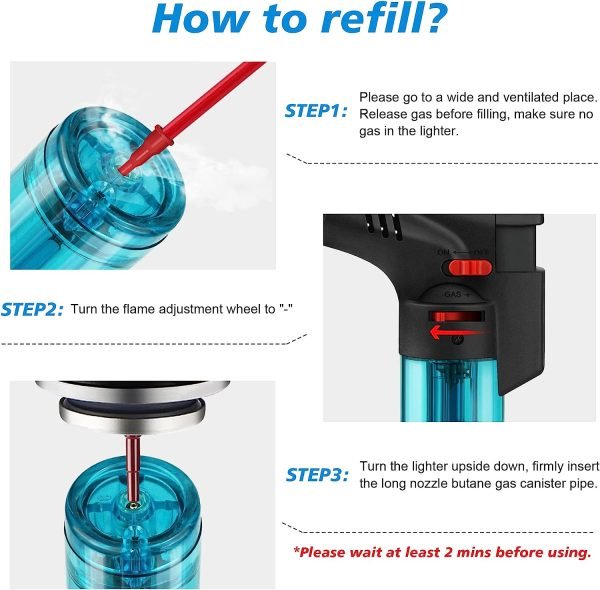 4 Pack of Torch Lighter, Jet Flame, Butane gas, Mini Refillable Windproof Lighters, for candle, fireplace, grill (Gas not Included)