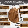 Expandable 40-64L Military Tactical Backpack 3 Day Bag Hiking Gym Sport Camping(Brown)