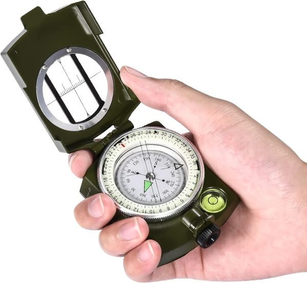 Military Lensatic Sighting Compass Survival with Carrying Bag, Compass for Hiking,Waterproof and Shakeproof, Army Green