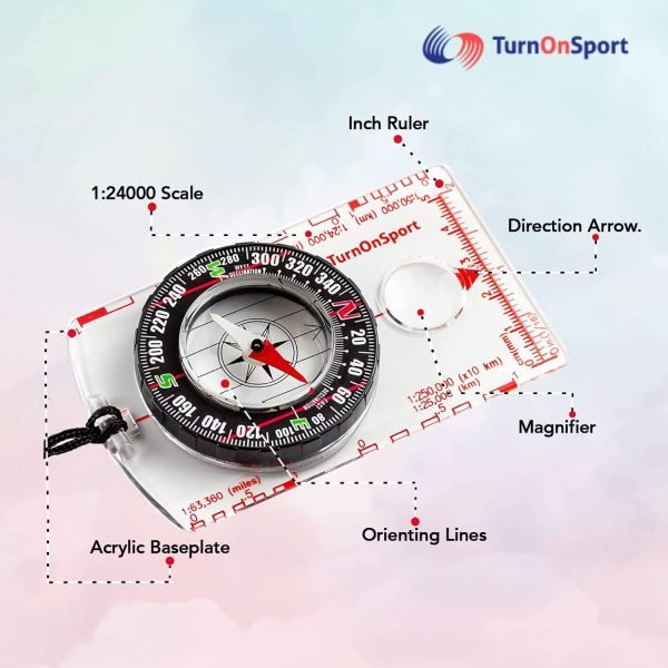 Orienteering Compass Hiking Backpacking Compass | Advanced Scout Compass Camping Navigation - Boy Scout Compass for Kids | Professional Field Compass for Map Reading - Best TurnOnSport Survival Gifts
