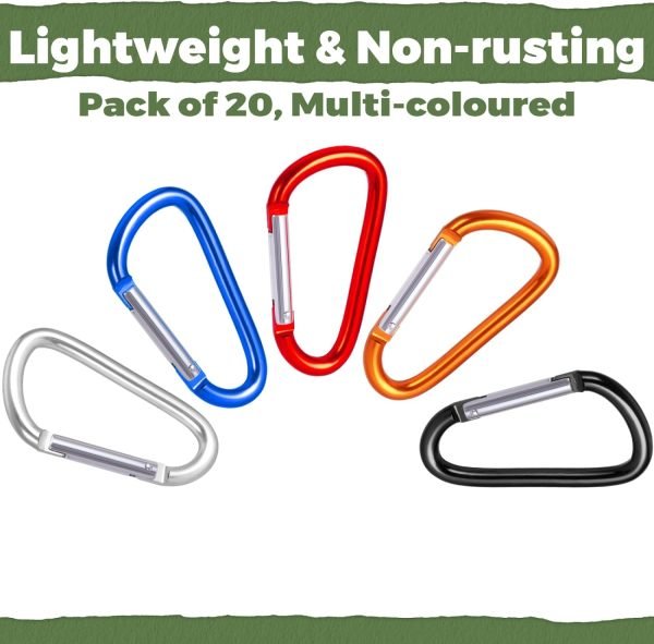 20 Pack 3" Aluminum Carabiner Clip, Large D Ring Carabiners Keychain Clip Spring Snap Hooks, Carabiner for Keys, Dog Leash, Outdoor Camping Hiking Accessories
