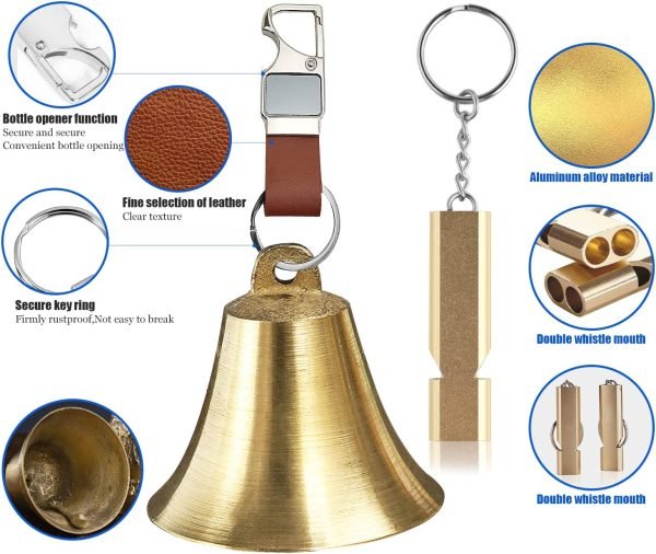 3/6 Pack Loud Bear Bell with Whistle Set for Hikers, 2 Inch 3 in 1 Hiking Gear Bear Bells with Emergency Whistle and Carabiner Clip for Home Decor, Survival, Biking, Climbing