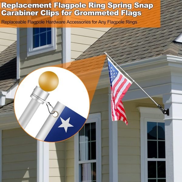 Flag Pole Ring Replacement Carabiner Clips | 4 Pcs Aluminum Alloy Flag Pole Clip Spring Snap Hooks for Grommeted Flag | Replaceable Flagpole Hardware Accessories for Any Flagpole Rings (Silver)